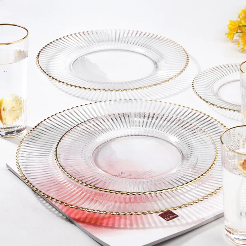 Glass Plates Sets, Champagne Wine Glass Cup, Dinnerware Set
