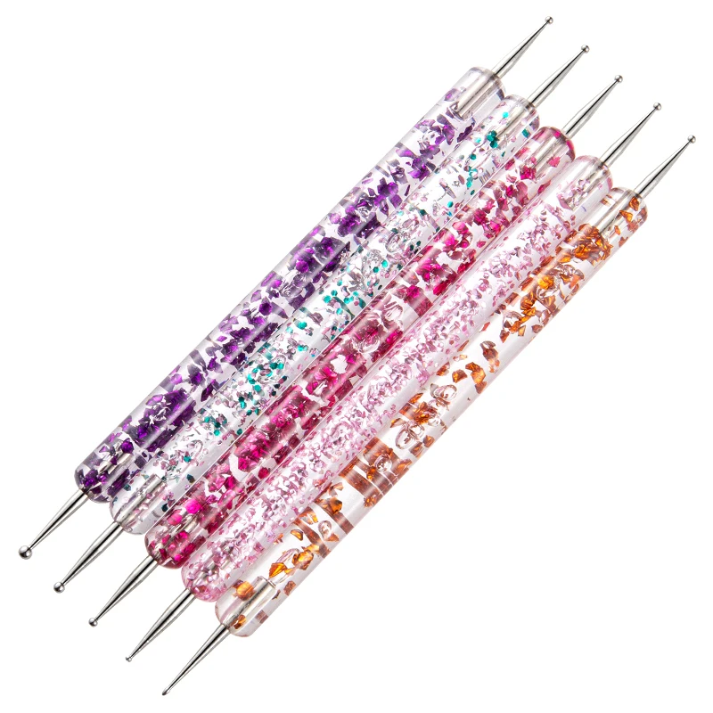 Description Picture 3 of item5pcs Dual-ended Nail Art Dotting Tool With Rhinestones Handle Gems Pens UV Gel Liner Flower Pattern Drawing Painting Brush Kits
