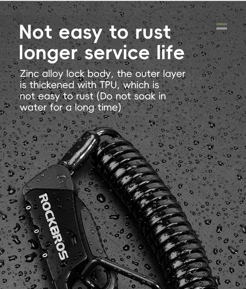 ROCKBROS Bicycle Cable Lock Portable 3-Digit Password Combination