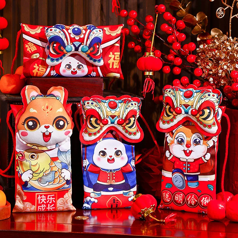 

2023 Rabbit Year Red Envelope Chinese New Year Decor Coin Purse Spring Festival Money Wallet Red Packet New Year Gift Kids Bag