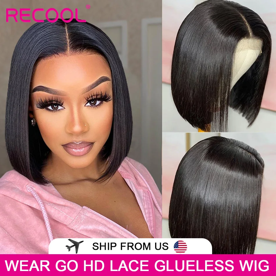 Human Hair Wig Recool Lace Front HD Lace Frontal For Women Ready To Go Short Straight Bob human hair wig,lace front wig,human hair wigs,front lace wig