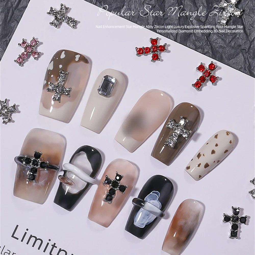 1/10pcs Retro Style Jewelry Cross Comfortable To Wear Fashionable Manicure Stylish Shiny Crystal Comfortable High Quality Flash 6
