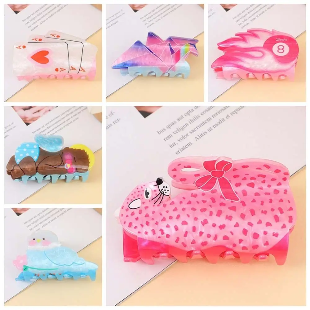 Acrylic Hair Claw For Women Girls Hair Accessories Creative Leopard Bird Animals Shark Clip Paper Cranes Heart Hair Clips