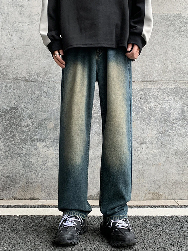 

YIHANKE American Retro Jeans Men's Street European and American High Street Straight Trousers Mens Jeans Y2k Pants