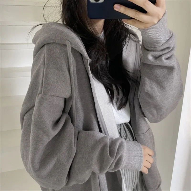 New Fleece-Lined Thickened Hooded Sweatshirt Cardigan Zip-Up Couple Jacket Women's Autumn/Winter Loose-Fit Oversize Hoodie 11 S18f6e9e7a8a34f02bed1b0968f2c747f8