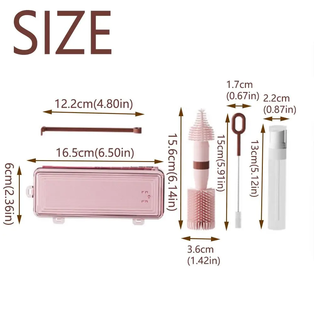 Portable Bottle Cleaning Brush Set Travel Size Soft Bristles Milk Bottle Brush Kit BPA-Free Compact Nipple Straw Cleaner Kit