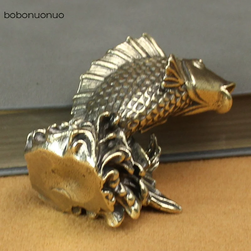 Solid Copper Koi Fish Figurines Miniatures Office Desktop Ornament