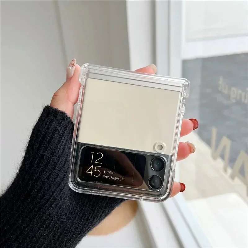 Clear Phone Case for Samsung Galaxy Z Flip 6 5 4 3 5G Hinge Plastic Back Cover
