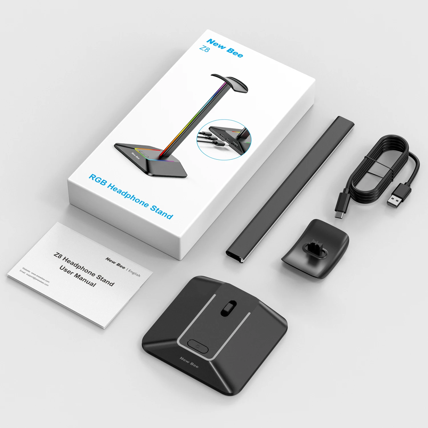 Headphone Stand With Wireless Charger New Bee RGB Headphone Stand