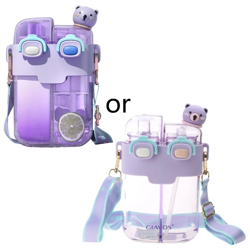 

Double-Bin Design Drinking Bottle Cartoon Print Plastic Straw Cup for Outdoor Dropship