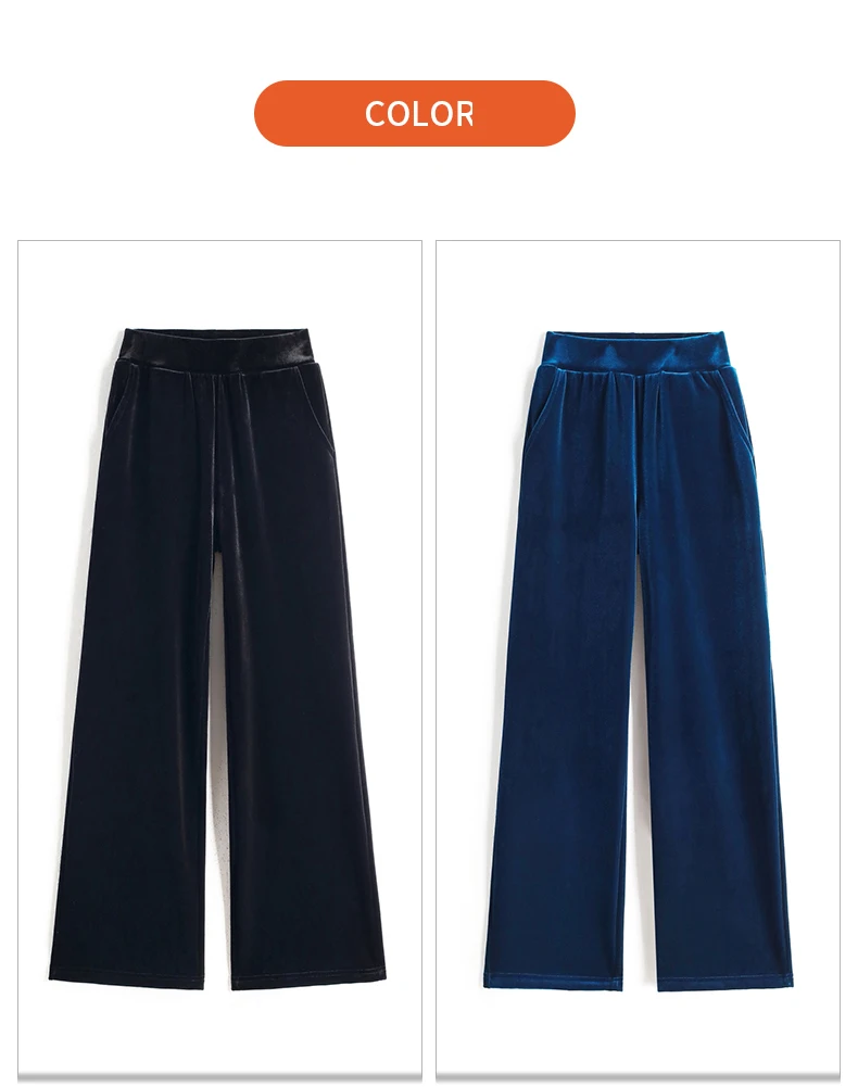 Korean style blue velvet wide leg pants for women in spring and autumn, high-end fashion, loose fit, plus size casual pants