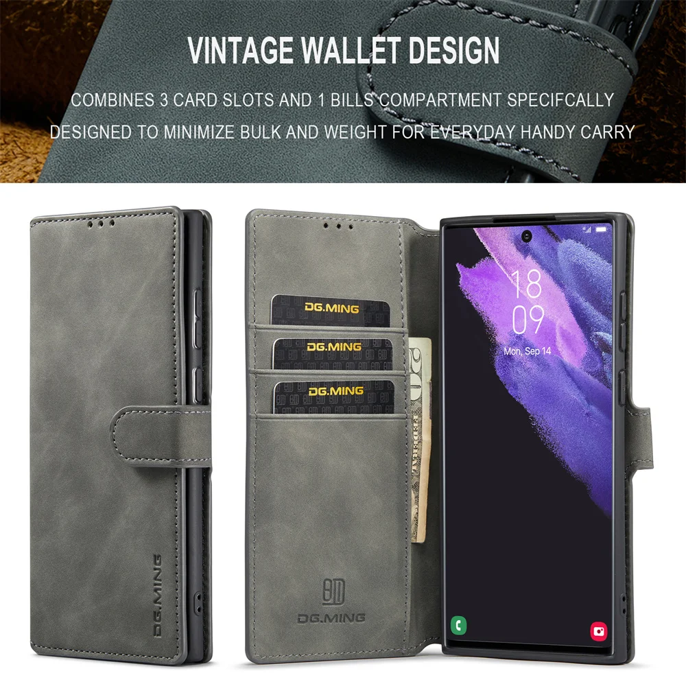 Luxury Retro Leather Wallet Case with Magnetic Clasp Flip Cover