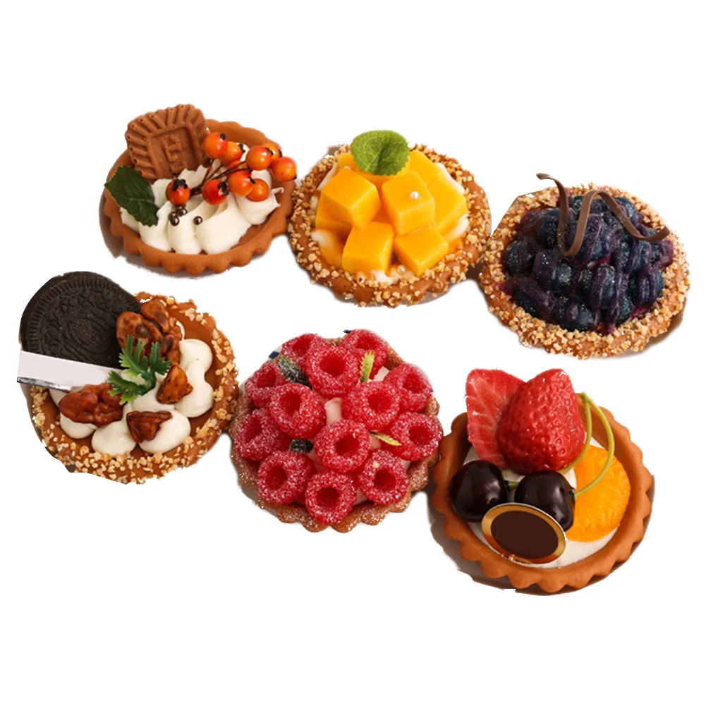 

6Pcs Simulated Fruit Cake Tart Models 8*5.5cm Tart Dessert Decoration Ornaments DIY Craft Shop Market Stall Decoration