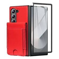 Vintage Leather Phone Case with Screen Protector & Cardholder Wallet - Galaxy Z Fold4 (Red)