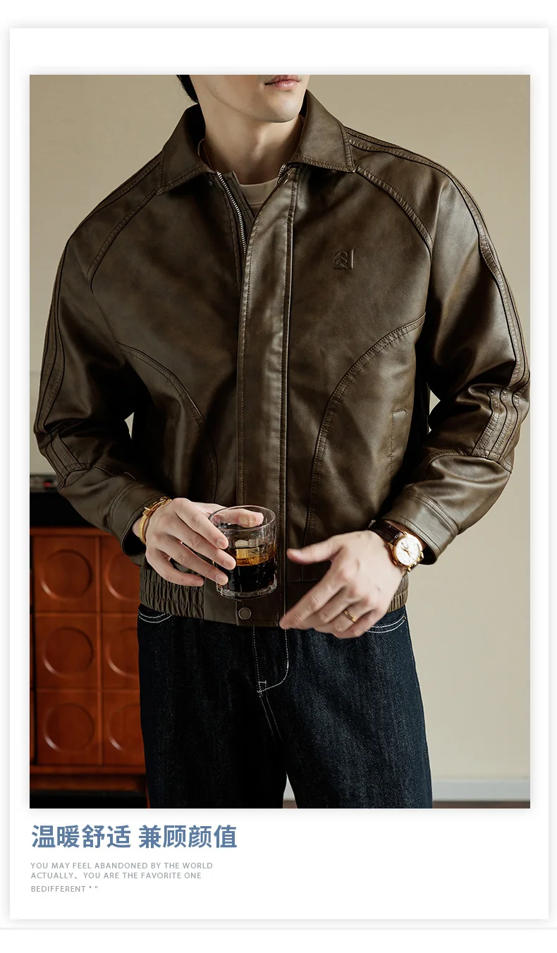 Lederjacke Männer Bomber Mäntel Herbst Motorrad Plus Größe 6XL 7XL 8XL Oversize Marke Retro Hippie Schwarz Komfort Hohe Qualität – Detail 1