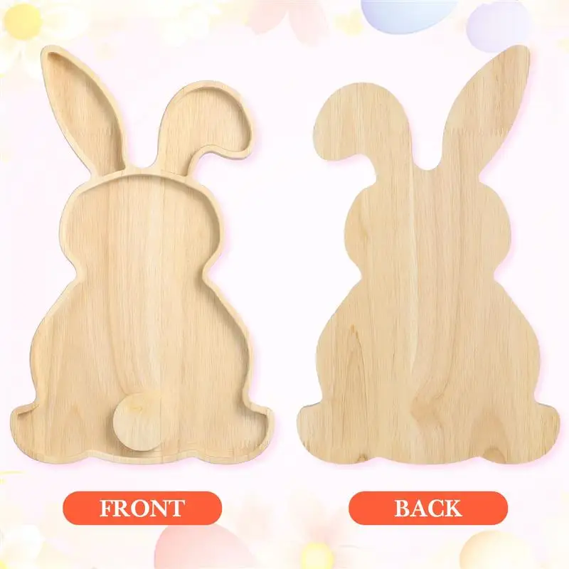 Easter Bunny Tray Wood Food Plate Fruit Serving Bread Display Wooden Spring Decor Kids Child Cake Decorations Easter Supplies 3