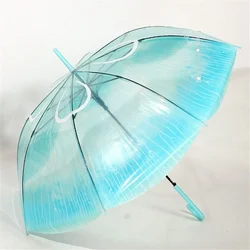 Elegant Transparent Gradient Jellyfish Umbrella with Long Handle - Stylish Unisex Rain Gear (Blue)