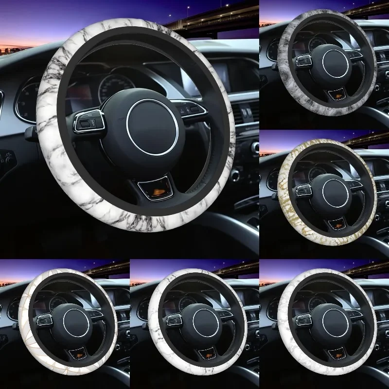 

Gray Marble Covers Universal 15 inch Texture Abstract Pattern Steering Wheel Protector Fit for Car Accessories