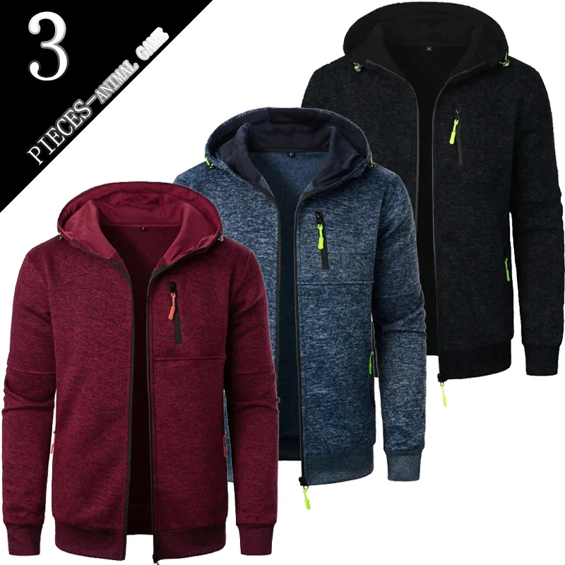 Animal Game 3 Pack Men's Casual Hooded Sweatshirts Zipper Hoodies for Men Oversize Spring Outdoor Work Coat Casual Tracksuit Men