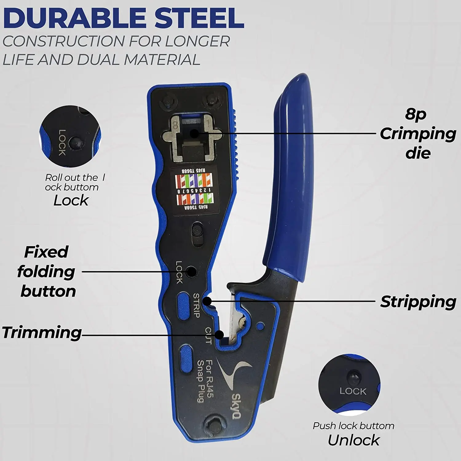 Zoerax Pass Through Crimper Cutter Conector Modular Ethernet Crimp Tool Rj45 Cat6a Cat6 Cat5 Cat5e 8p8c - Imagem 3