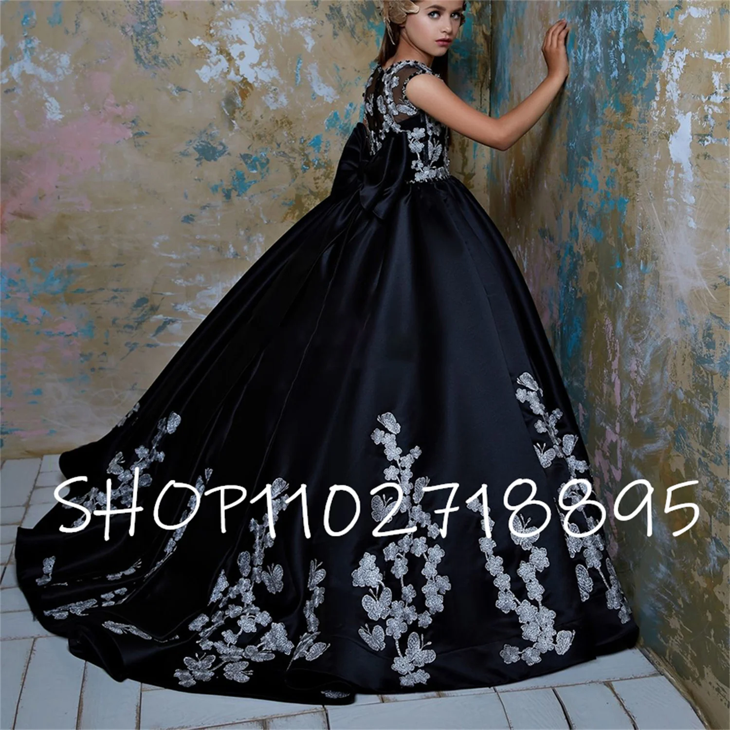 Elegant Flower Girl Lace Beading First Communion Dress Kids Lace Ball Gown Dresses