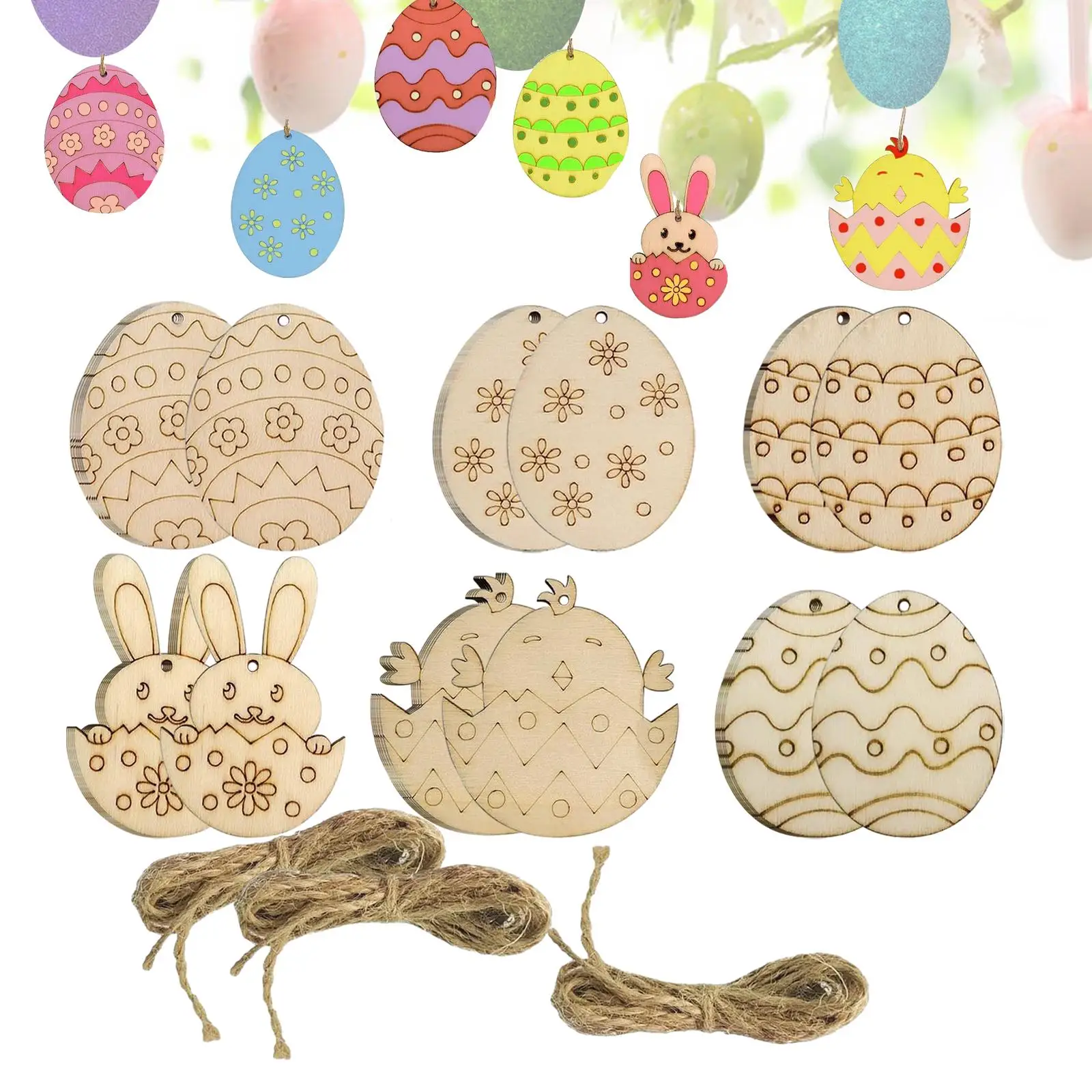 

Необработанные деревянные пасхальные яйца, вырезы, украшения для моркови, подвесные украшения для семейной деятельности, домашний декор, аксессуары для рукоделия