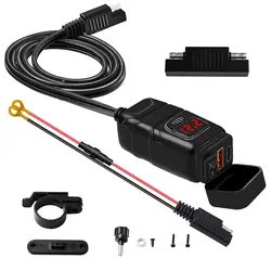 Universal 12V Fast Charging Motorcycle USB Charger - Digital Power Adapter (Red)