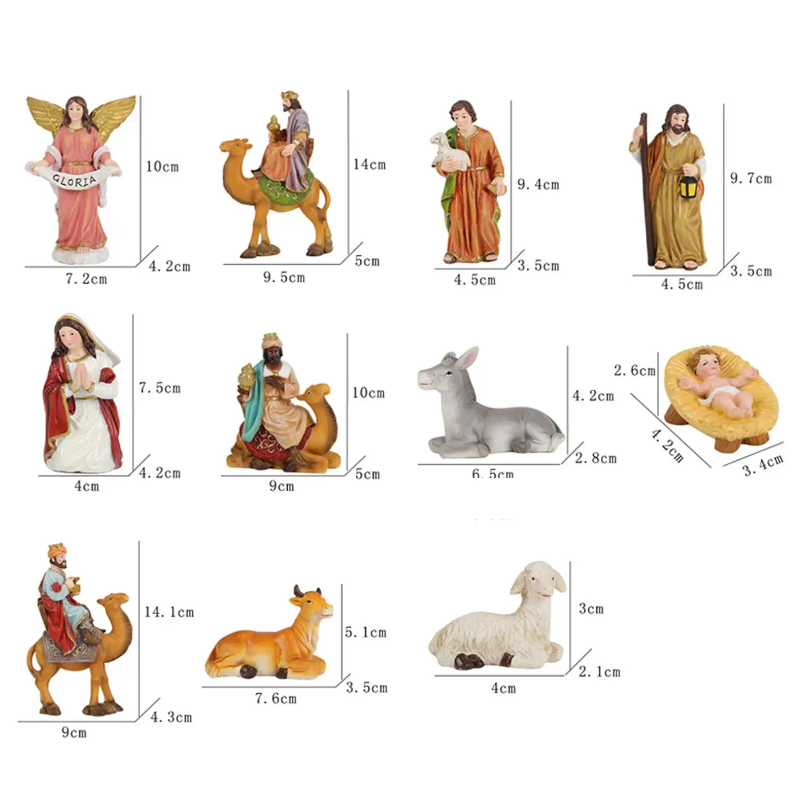 11Pcs Christmas Nativity Scene Collection Crafts Holy Family Nativity Figurine Resin Statue for Hallway Cabinet Living Room