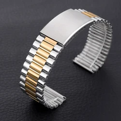 Sleek Stainless Steel Universal Watch Strap - Elegant Metal Band for Business and Casual Wear (Silver Gold)