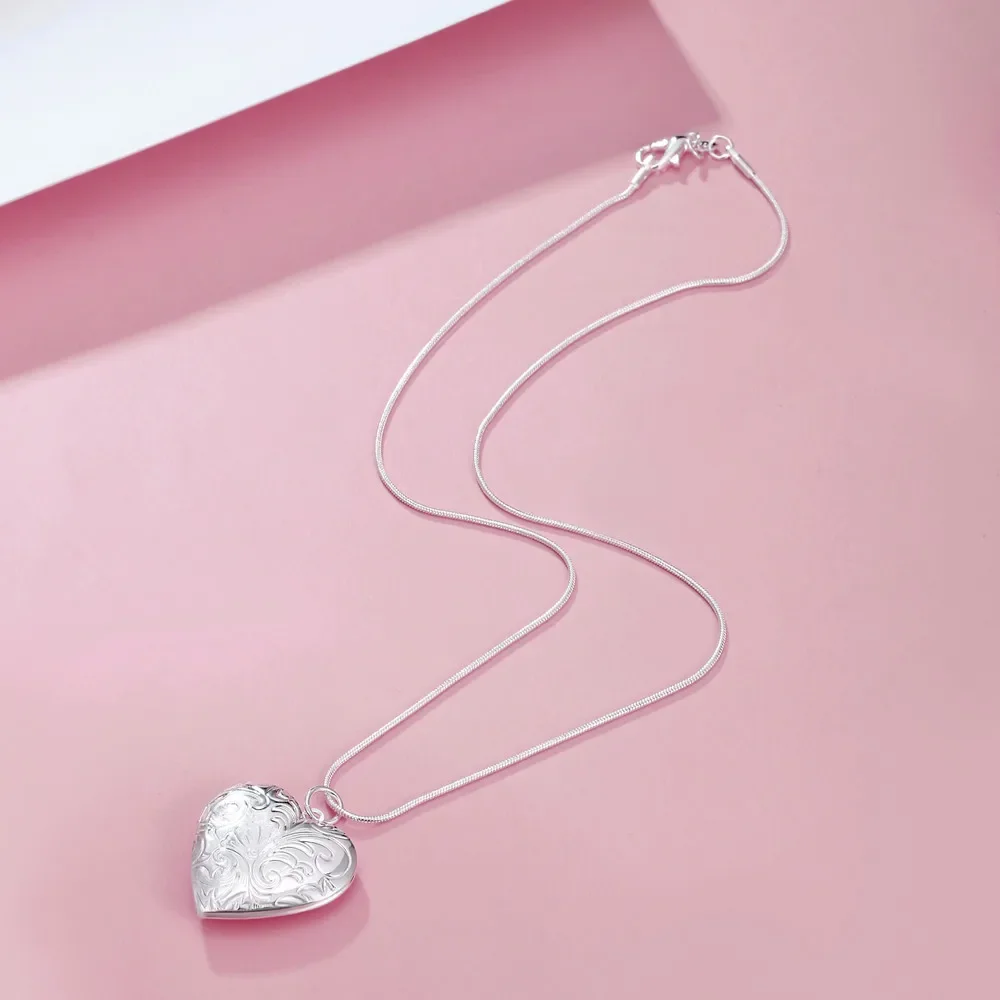 

Hot 925 Sterling Silver Charm Heart Photo Frame Necklaces for Women Fashion Designer Party Wedding Engagement Jewelry Gifts