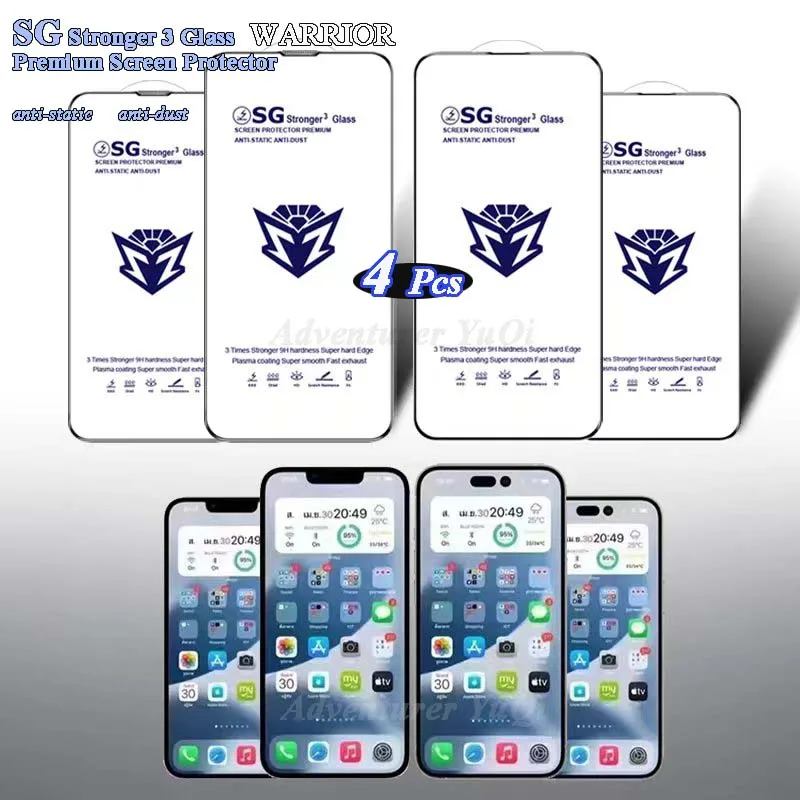 

Glass For iPhone 14 13 11 4pcs Screen Protector WARRIOR Golden Armor Premium 12 Pro Max Full Glue HD Tempered X XR XS 6 7 8 Plus