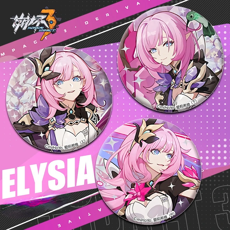 

Women Brooch Honkai Impact 3 Badges Pins Simple Fashion Elysia Jewelry Couples Cute Trendy Metal Brooches Girl Gift Accessories