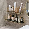 Luxury Bathroom Shelf without drilling Iron Wall Shelf with Marble style Glass Plate Makeup Storage Rack Bathroom Accessories 1