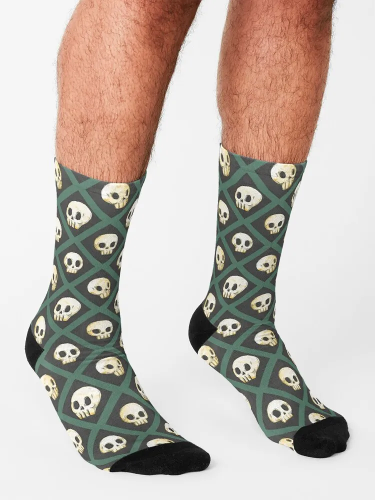 Tiling Skulls 3/4 - Green Socks Warm Socks Winter Socks Men