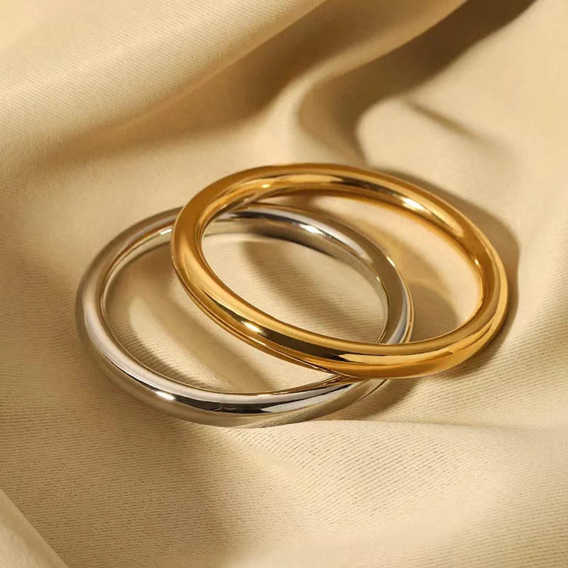 Simplicity 8mm Chunky Stainless Steel Hollow Round Smooth Bracelets Bangles for Women 18K Gold Plated Waterproof Thick Jewelry 5