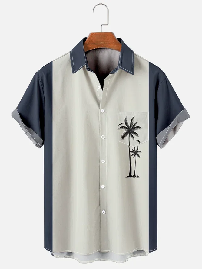 

Hot Sale Casual Men's Shirts Coconut Tree Splicing Design Tops Summer Beach Short Sleeve Hawaiian Shirts for Men]