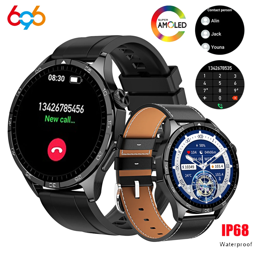 

Blue Tooth Call Men 1.45" AMOLED Screen Voice Assistant Wireless Charge Smart Watch Heart Rate IP68 Waterproof Sports Smartwatch