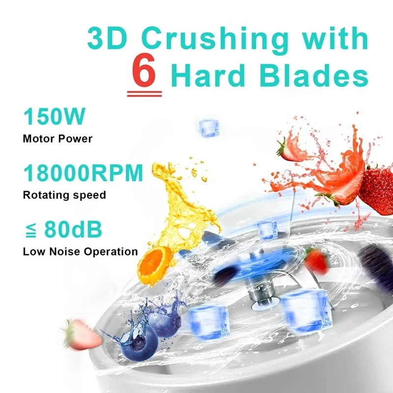 Portable Electric Blender Mini Handheld Fruit Mixer With 6 Blades Personal USB Rechargeable Juices Cup 500ML 5