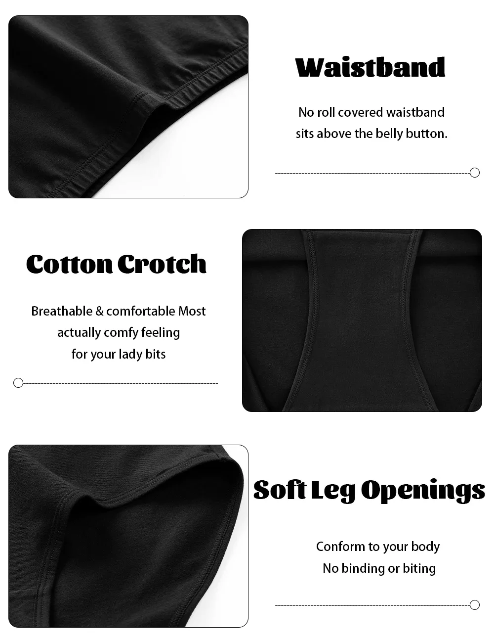 POKARLA Women’s Cotton Underwear Comfortable Post Maternity Panties Female Super High Rise Briefs Black Plus Size Underpants