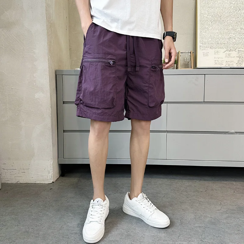 BATA Quick-drying Summer Multi-pocket Thin Solid Color Simple Loose Workwear Five-point Casual Sports Shorts
