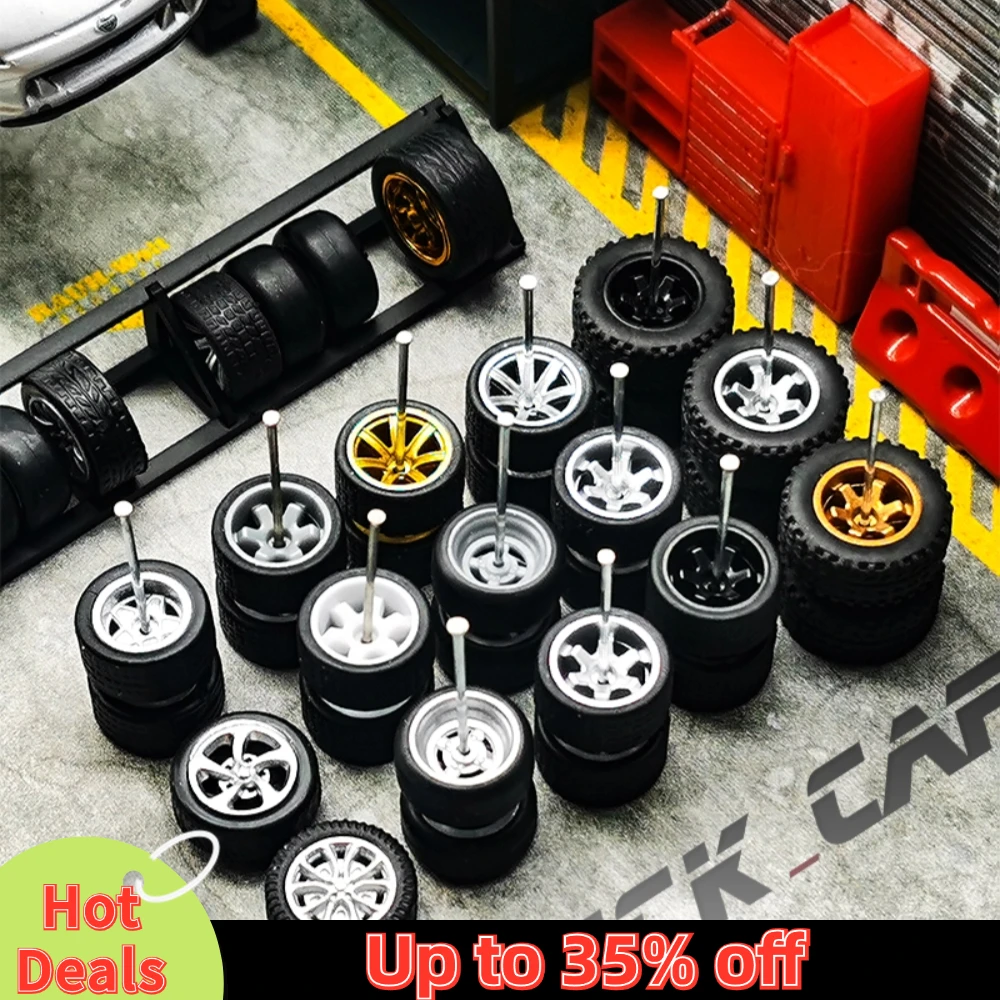 1/64 Wheels with Rubber Tires TE37 Refitting Parts for Diecast Model Car Hot Wheels Matchbox Tomica D:11mm 1 Set 5