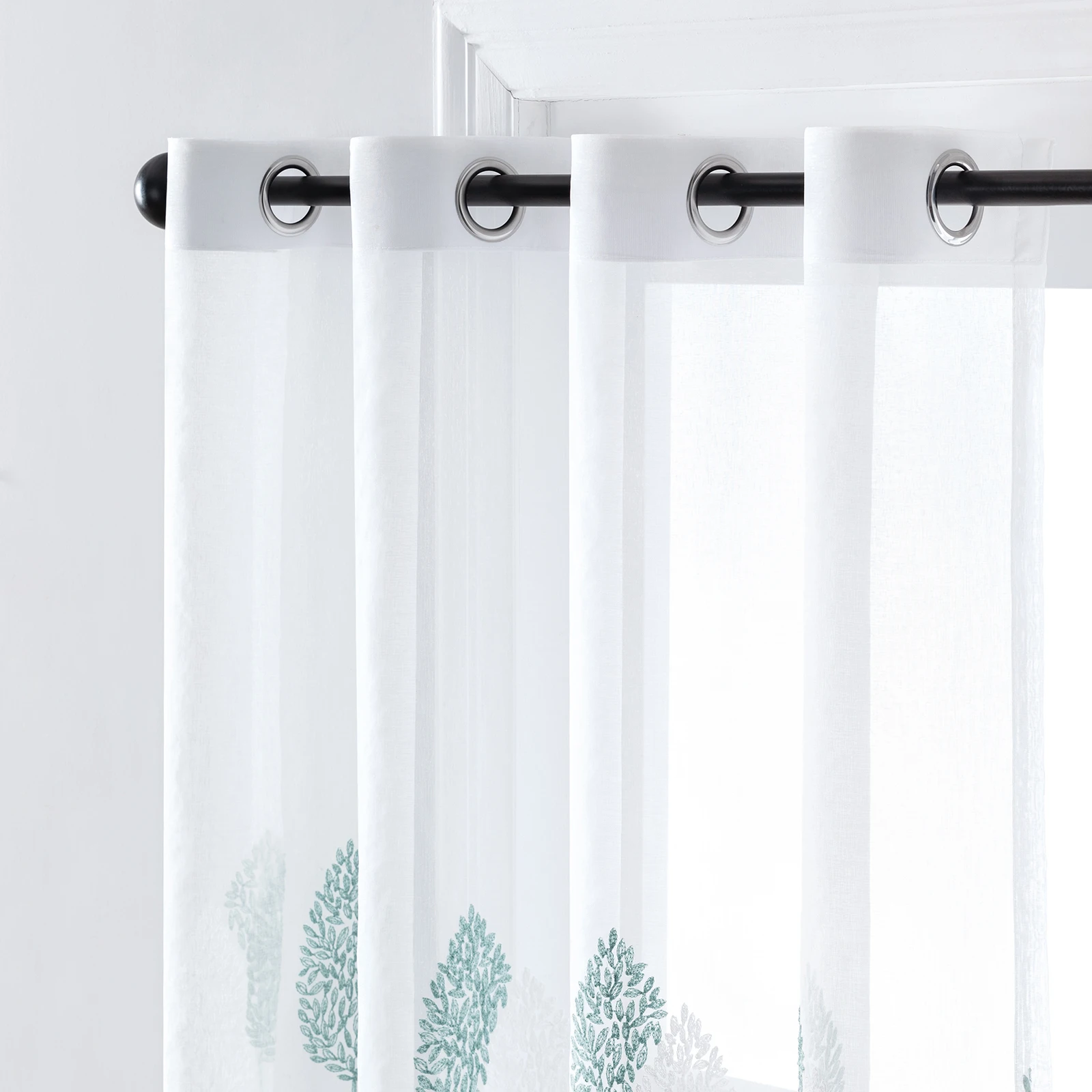 Long Sheer Curtain - Embroidered Voile Curtain Panels with Rod Pocket for Bedroom & Living Room