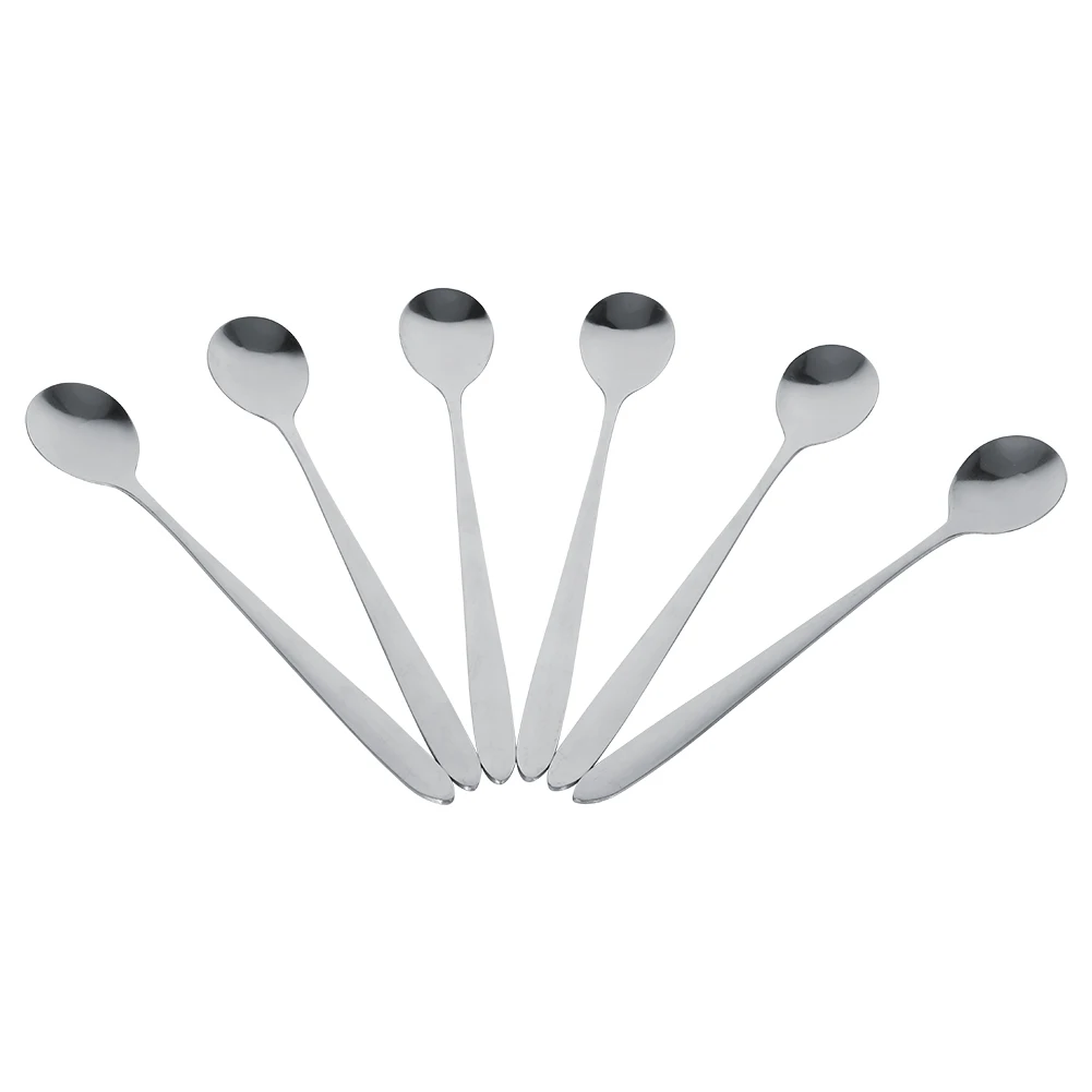 6 Cuillères Longues Café/Glace En Acier Inoxydable - Cuillères à Latte, Desserts - Long Manche 18.7cm - Poli Miroir