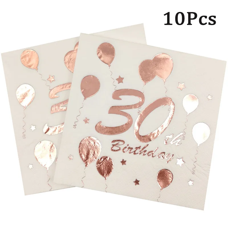 10Pcs Rosegold 30th 40th 50th 60th Geburtstag Papier Servietten Erwachsene Männer Frauen 30 40 50 60 Jahr Geburtstag Party dekoration Liefert – Detail 2