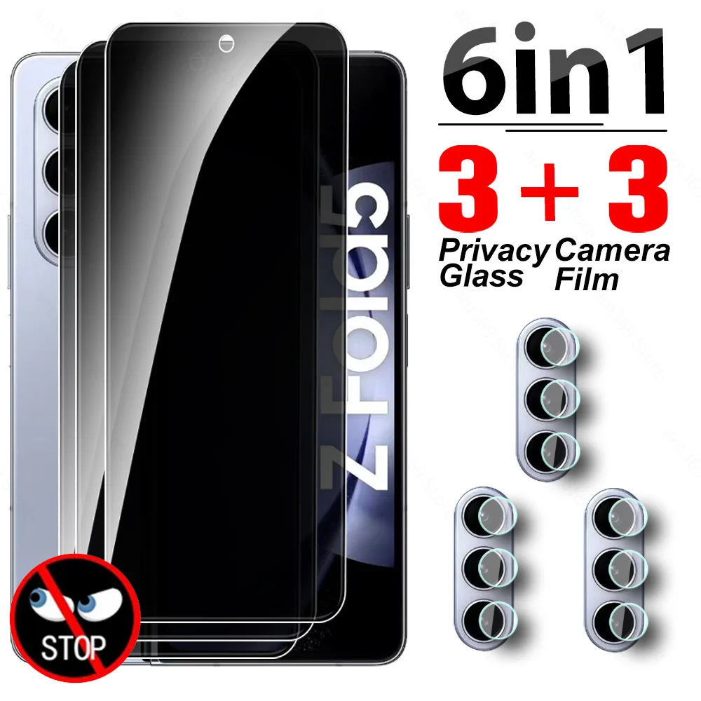 

6in1 9H Privacy Tempered Glass For Samsung Galaxy Z Fold5 Fold 5 ZFold5 ZFold 5 SamsungZFold5 2023 Camera Case Screen Protector