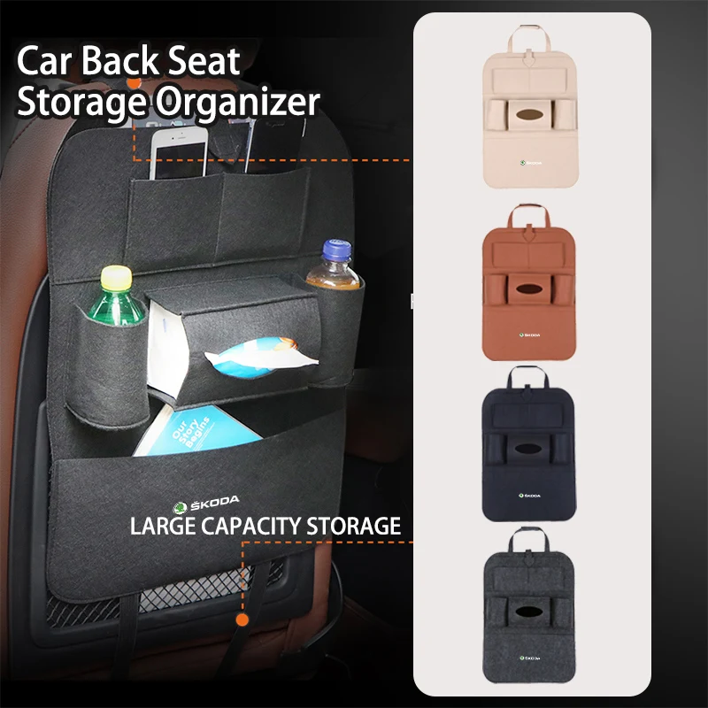 Per Skoda Universal Car Seat Storage Bag Organizer Trunk Elastic Felt Roomster Citigo Enyaq Visions Derivator Yeti Scala