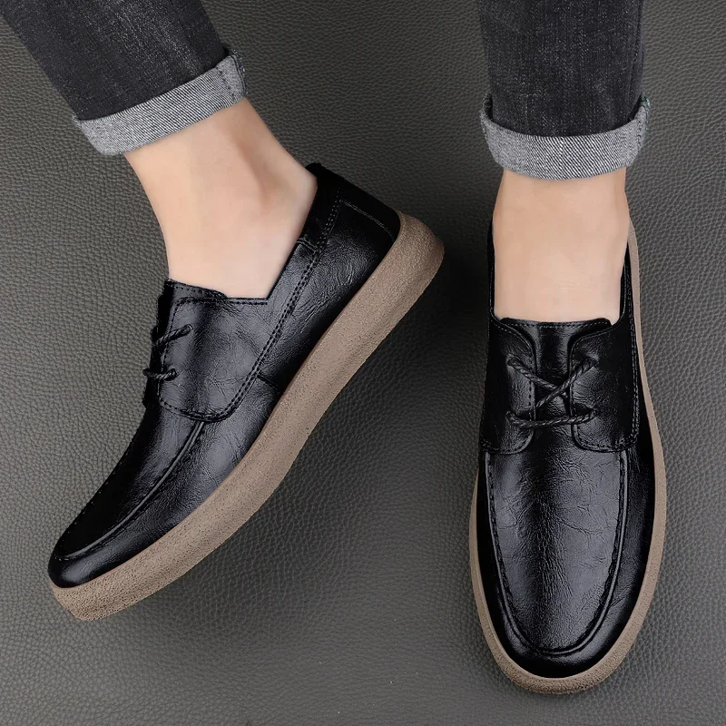 2023 New Lace Up Leather Shoes Men Loafers Soft Comfortable Mens Business Shoes Flat Casual Footwear Men Warm Brand Oxford Shoes 4
