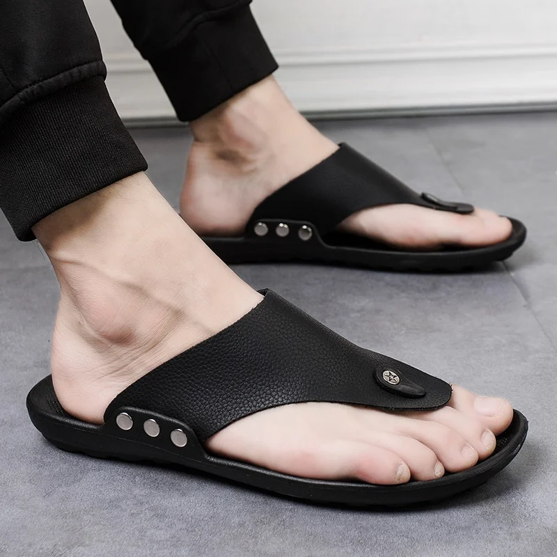 YRZL Slippers Summer Flip-Flops for Men Beach Slippers Brown Sandals Comfortable Shoes Non-Slip Bathroom Shoes  Men Slides — view 5