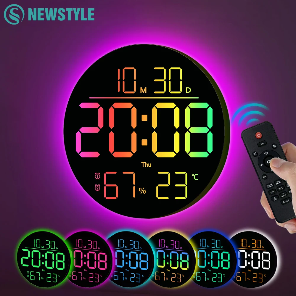 LED Multi-Function Wall Clock with Digital Display and Automatic DST ...