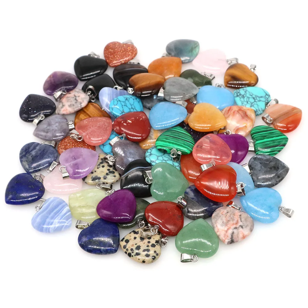 20mm Love Heart Shaped Pendants Natural Crystal Stones Energy Gems for Charming Jewelry Making Earring Necklaces DIY Accessories